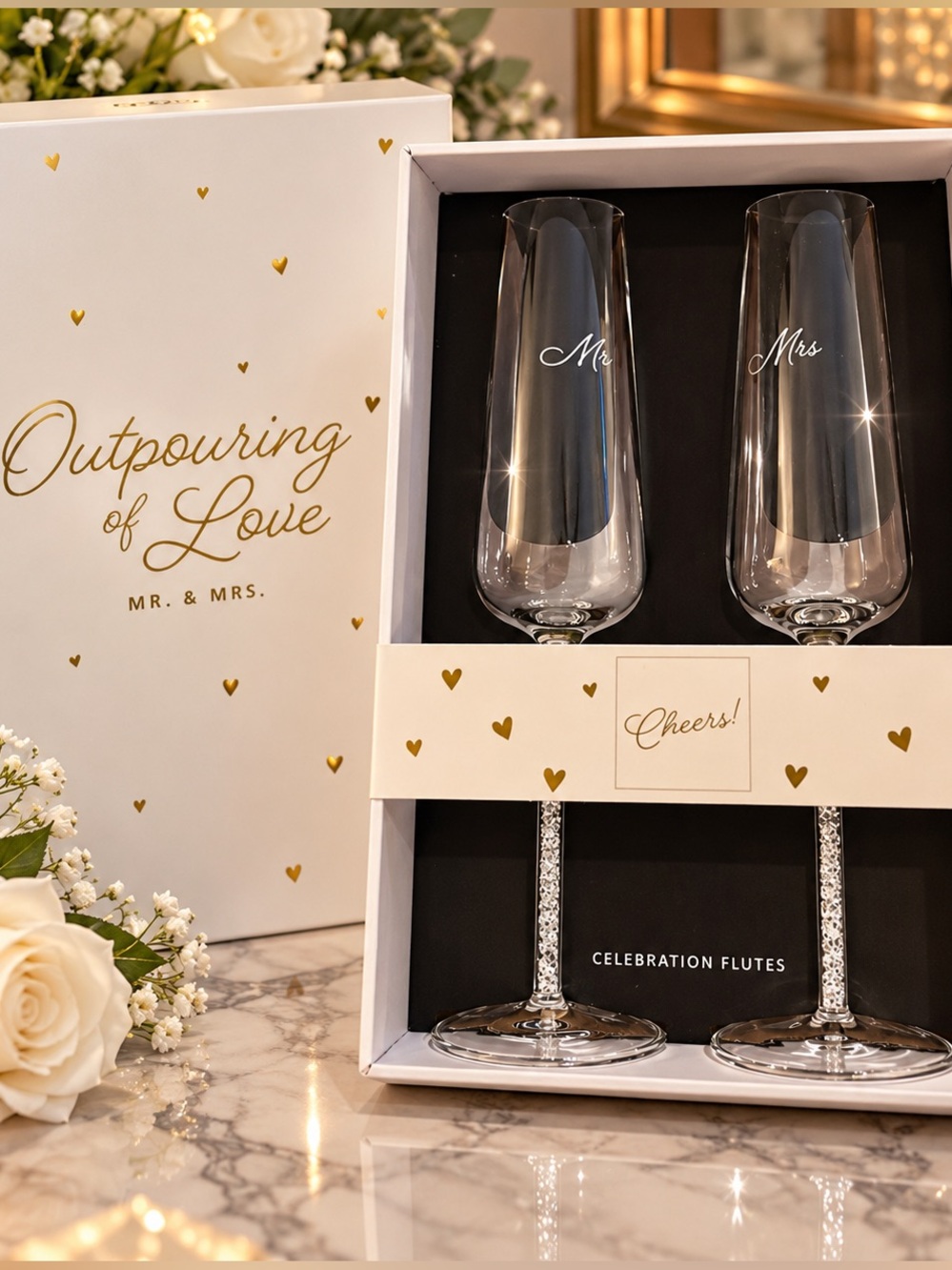 Gorgeous! ✨ Mr. & Mrs. Crystal Champagne Flutes Wedding Toasting Glasses